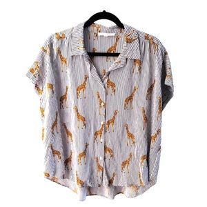 Jane + Delancey Black White Stripe Giraffe Blouse Sz XL